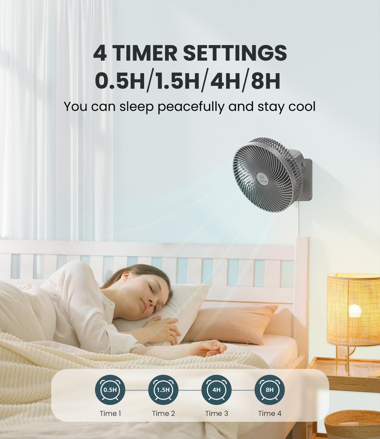 10 Inch Oscillating Wall Mounted Fan with Remote Control,High Velocity 4 Speeds Timer,Adjustable Tilt,5.9 ft Cord, Ultra Quiet,for Bedroom,Garage, RV, Office-Grey