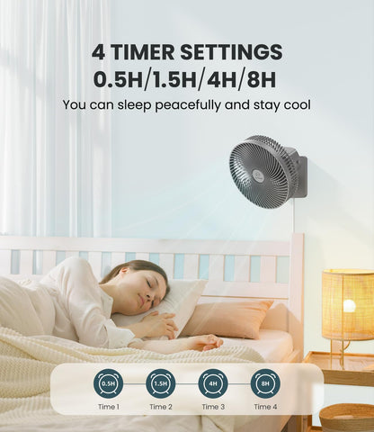10 Inch Oscillating Wall Mounted Fan with Remote Control,High Velocity 4 Speeds Timer,Adjustable Tilt,5.9 ft Cord, Ultra Quiet,for Bedroom,Garage, RV, Office-Grey