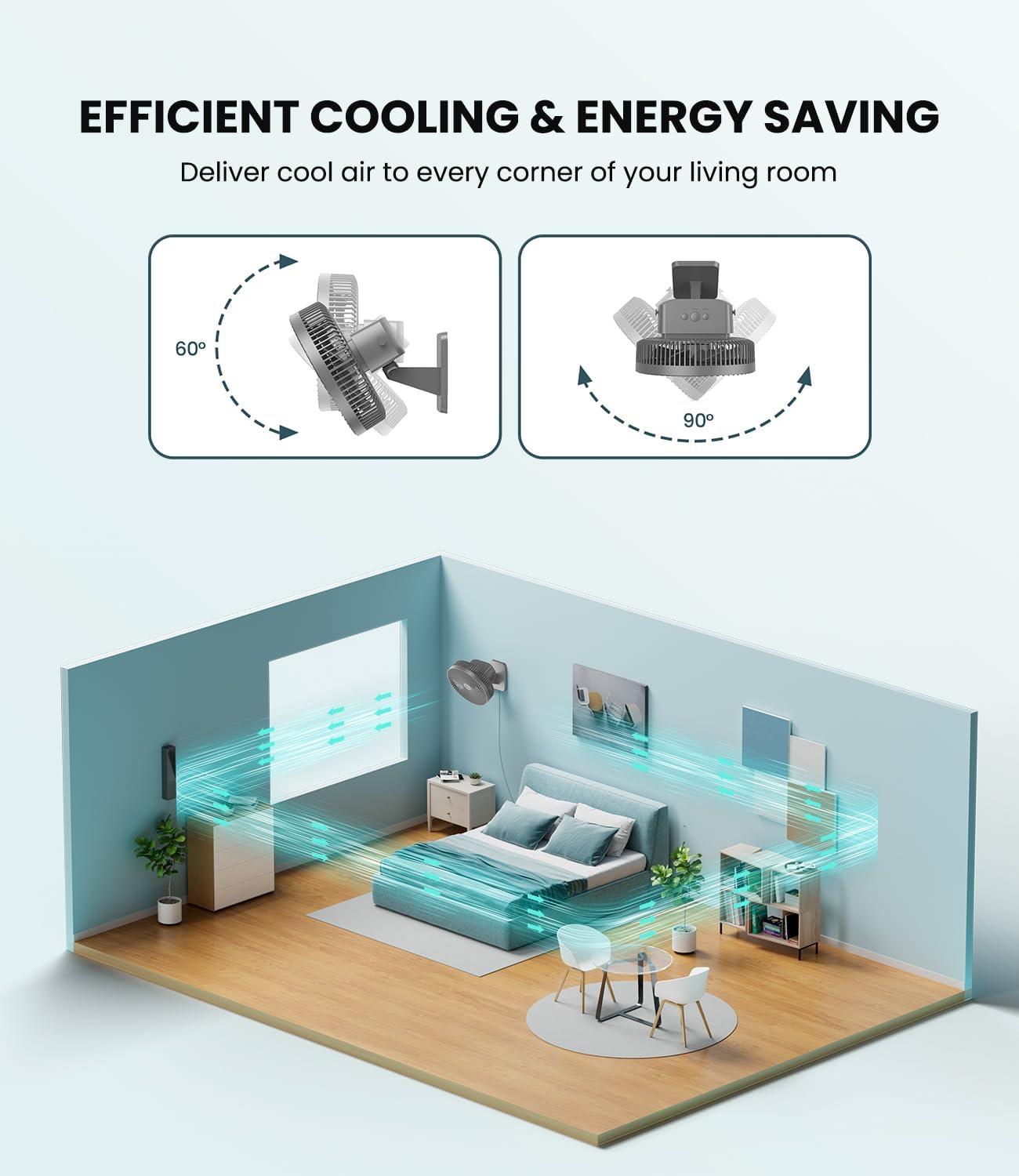 10 Inch Oscillating Wall Mounted Fan with Remote Control,High Velocity 4 Speeds Timer,Adjustable Tilt,5.9 ft Cord, Ultra Quiet,for Bedroom,Garage, RV, Office-Grey