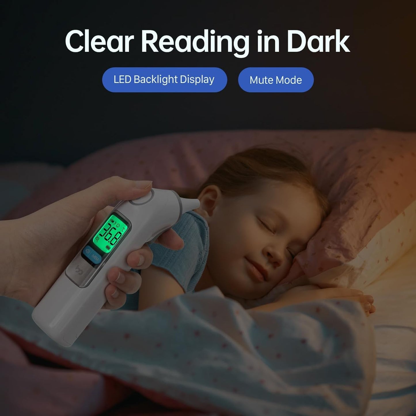 Infrared Ear Thermometer – Accurate Digital Health Care Thermometer with 3-Color Fever Alert, Mute Mode, Memory Storage & Disposable Probe Covers