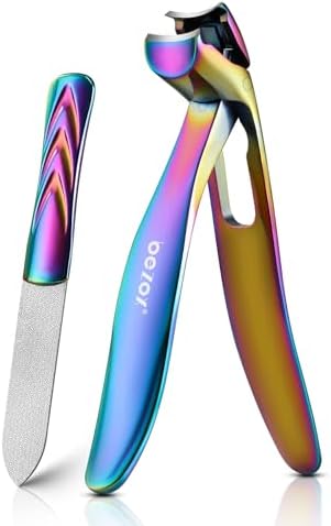 BEZOX Angled Head Nail Clippers for Seniors - Ergonomic Toenail Clipper for Thick Nails, Premium Steel Nail Cutter Trimmer with Catcher for Men and Women - Black
