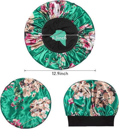 Satin Bonnet Hair Bonnet for Sleeping- 4 Pack Large Silk Bonnets for Women with Elastic Soft Band for Hair Care Braids