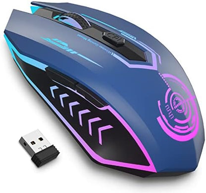 Wireless Gaming Mouse Up to 10000 DPI, UHURU Rechargeable USB Wireless Mouse with 6 Buttons 7 Changeable LED Color Ergonomic Programmable MMO RPG for PC Laptop, Compatible with Windows Mac