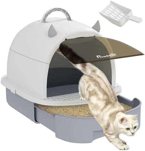 PawHut Cat Litter Box with Lid, Drawer Style Enclosed Kitty Litter Box with Front Door Flap, Scoop, Handle, Easy Clean, Cat Litter Tray for Small and Medium Cats, Green