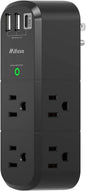 USB Outlet Extender Surge Protector with Rotating Plug, 6 AC Outlets and 3 USB Ports Including USB-C, 3-Sided Swivel Wall Power Splitter for Home, Office, and Travel, Black - PuriLite