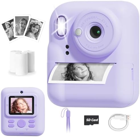 Pussan Kids Camera Instant Print, 1080P Instant Print Camera Toys for 3-12 Year Old Girls, Christmas Birthday Gifts for Age 3 4 5 6 7 Girls, Kids Digital Camera Toys with 3 Rolls Print Paper-Pink