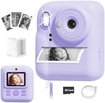Pussan Kids Camera Instant Print, 1080P Instant Print Camera Toys for 3-12 Year Old Girls, Christmas Birthday Gifts for Age 3 4 5 6 7 Girls, Kids Digital Camera Toys with 3 Rolls Print Paper-Pink