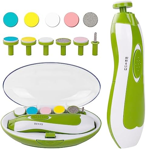 Tinabless Baby Nail Trimmer Electric - Safe Baby Nail File Clippers Set with LED Light, 6 Grinding Heads Kit for Newborn Infant Toddler Toes Care, Polish and Trim(Green)