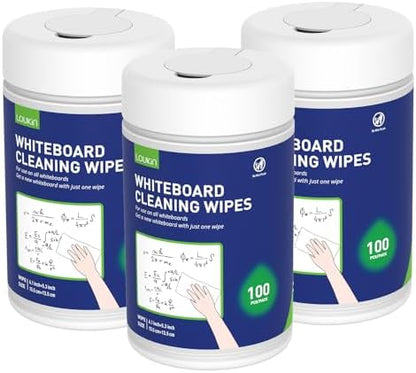 Loukin Whiteboard Cleaning Wipes, Dry Erase Board Cleaning Wipes, Non-Toxic Whiteboard Wipes, 100 Wipes per Canister, 3 Packs