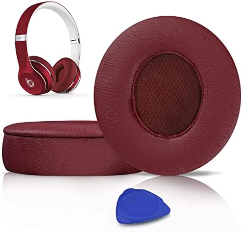 SoloWIT® Ear Pads Cushions Replacement, Earpads for Beats Solo 2 & Solo 3 Wireless On-Ear Headphones with Soft Protein Leather, Stronger Adhesive, Noise Isolation Memory Foam - Black