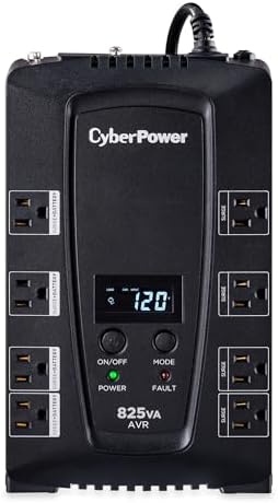 CyberPower CP825AVRLCD Intelligent LCD UPS System, 825VA/450W, 8 Outlets, AVR, Compact