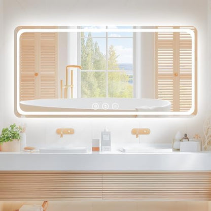 Lmsedf 24" x 32"Rectangle LED Bathroom Mirror with Lights, Backlit & Front Lighted, Wall-Mounted Vanity Mirror 3000K/4000K/6000K, Memory Functions, Anti-Fog, Dimmable Smart Mirror