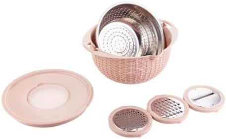 4 in 1 Colander with Bowl Set, Double Layer Fruit Cleaner, Salad Spinner, Rotatable Strainers, for Draining Cooked Pasta, Noodles,Vegetables, Fruits and Rice (Beige)