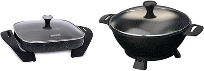Starfrit The Rock Electric Skillet - 12" x 12" - Rock.Tec Non-Stick Cooking Surface - Tempered Glass Lid - 1200W