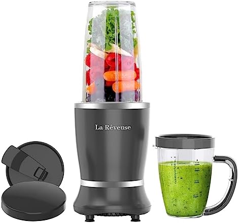 La Reveuse Personal Size Blender 250 Watts Power for Shakes Smoothies Seasonings Sauces with 1 Piece 15 oz Cup,1 Piece 10 oz Mug,BPA Free (Black)