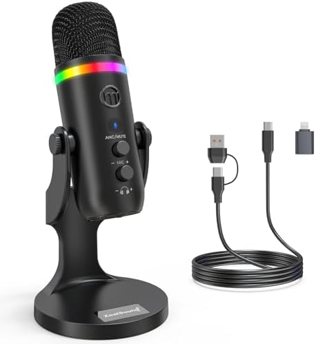 ZealSound USB Microphone,Condenser Phone Computer PC Mic kit,Plug&Play Gaming Microphones for PS 4&5.Mic Gain&Volume Control,Echo &Mute Button for Vocal,Record,Streaming,Discord YouTube Podcast on Mac