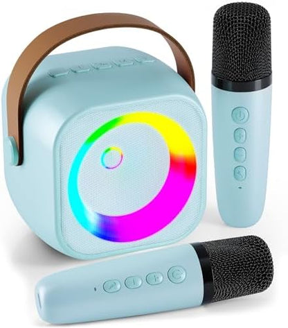 Mini Karaoke Machine, Portable Bluetooth Karaoke Speaker with 2 Wireless Microphones and Party Lights for Kids and Adults, Birthday Gifts for Girls Boys Family Home Party (Hotpink)