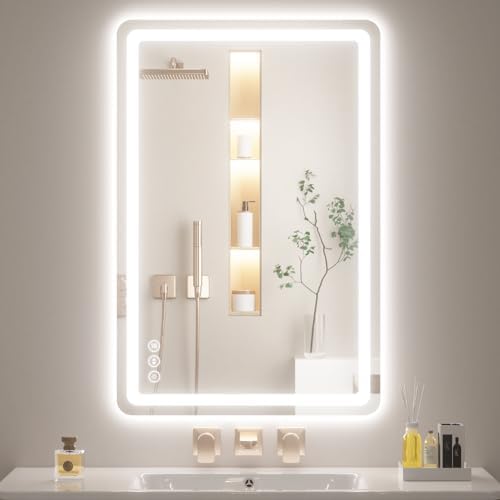 Lmsedf 24" x 32"Rectangle LED Bathroom Mirror with Lights, Backlit & Front Lighted, Wall-Mounted Vanity Mirror 3000K/4000K/6000K, Memory Functions, Anti-Fog, Dimmable Smart Mirror