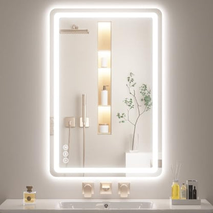 Lmsedf 24" x 32"Rectangle LED Bathroom Mirror with Lights, Backlit & Front Lighted, Wall-Mounted Vanity Mirror 3000K/4000K/6000K, Memory Functions, Anti-Fog, Dimmable Smart Mirror