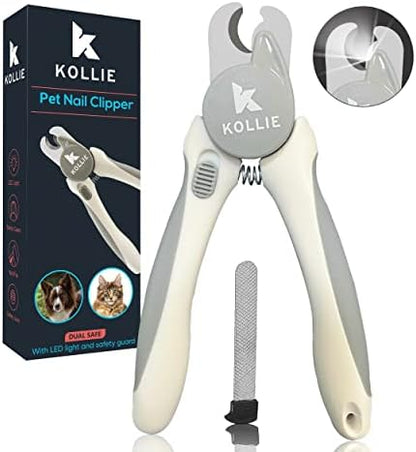Kollie Dog Nail Clippers with Light LED, Cat Nail Clippers, Dog Nail Trimmer, Coupe Griffe Chien Avec Lumiere, Coupe Griffe Chat, Razor Sharp Stainless Steel Blades with Safety Guard