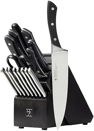 HENCKELS Aviara Premium Knife Block Set - 17 PC Professional Cutlery Knife Set, High Carbon Stainless Steel, Triple Rivet Handle, Chef Knife Set, Knife Set with Block for Kitchen, Black, 17 Piece