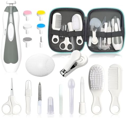 Baby Grooming Kit - 19 in 1 Nursery Essentials Baby Registry Shower Gift for Newborns, Infants, Toddlers, Boys, Girls Kids-Safety Baby Comb, Brush, Finger Toothbrush, Nail Clippers, Scissors(Green)