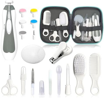 Baby Grooming Kit - 19 in 1 Nursery Essentials Baby Registry Shower Gift for Newborns, Infants, Toddlers, Boys, Girls Kids-Safety Baby Comb, Brush, Finger Toothbrush, Nail Clippers, Scissors(Green)