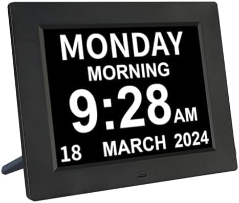 [2025 Newest] Digital Day Calendar Clocks 3 Medicine Reminders Extra Large 8 Inch Non-Abbreviated Day Date Month Dementia Senior Clock for Eldarly Memory Loss Vision Impaired Clock
