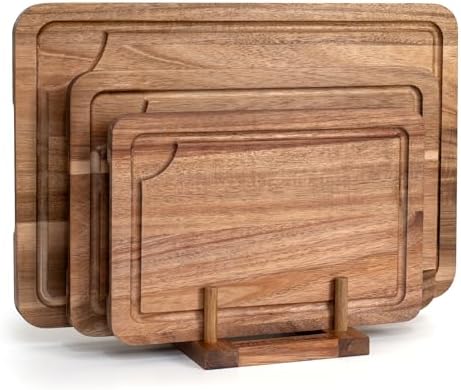 Bamboo Cutting Board Set of 3, Cutting Boards for Kitchen with Juice Groove, Bamboo Chopping Board Set, Serving Board Set for Meat, Fruit Vegetable and Cheese