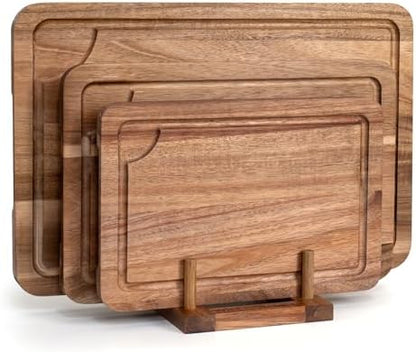 Bamboo Cutting Board Set of 3, Cutting Boards for Kitchen with Juice Groove, Bamboo Chopping Board Set, Serving Board Set for Meat, Fruit Vegetable and Cheese