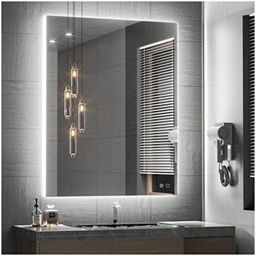 Keonjinn 40 x 32 Inch LED Bathroom Mirror with Acrylic, Backlit Mirror Anti-Fog, Lighted Bathroom Mirror for Wall, CRI90 High Definition Dimmable Large Makeup Mirror(Horizontal/Vertical)
