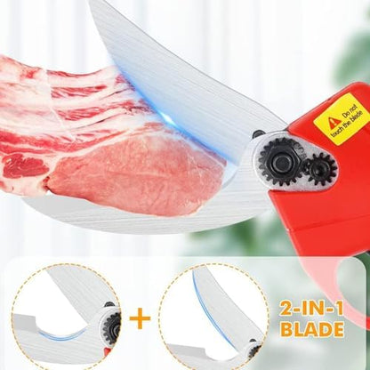 Electric Kitchen Shears with 2X 21V Batteries, Cordless Poultry Scissors for Chicken Fish Meat, Multi-Function Bone Cutter with Safety Lock, Red