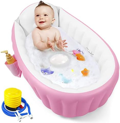 PandaEar Inflatable Baby Bathtub, Portable Travel Baby Bath Tub Toddler Bathtub with Air Pump, Foldable Non-Slip Shower Basin Mini Air Swimming Pool for Newborn (Blue)