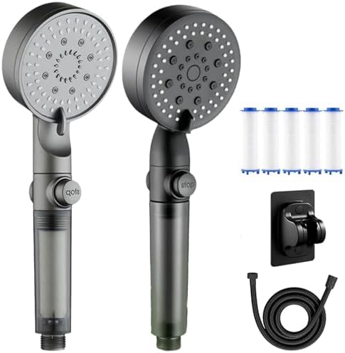 for Hydroboost High Pressure 5-Mode Filtered Shower Head, 2025 Upgraded Hydro Boost Shower Head, Pommeau De Douche Haute Pression, One-Click Water Stop, 1/2'' Connection (1Pcs Black)