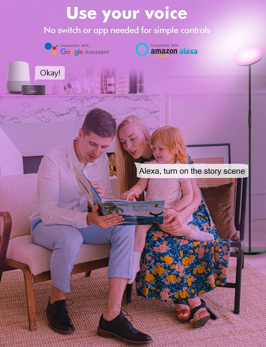 YHW Smart RGB LED Floor Lamp Works with Alexa Google Home, WiFi Remote Modern Tall Standing Light, Super Bright 2000LM Color Changing & Dimmable Sky Torchiere for Living Room, Bedroom (Black)