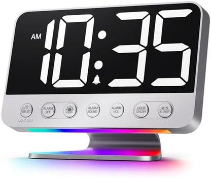 Odokee Digital Alarm Clocks for Bedrooms: Large Bold Number 5 Brightness Dimmer - Easy to Read Across The Room - 5 Alarm Sound 8 Night Light - Silver