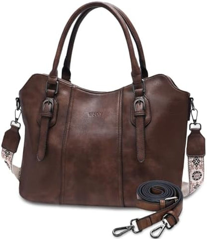 Hobo Bags for Women,VASCHY Vegan Leather Handbag Purse Top Handle Satchel Boho Shoulder Bag with Crossbody Guitar Strap