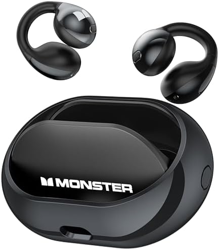 Monster Wireless Earbuds,Bluetooth 5.4 Clip-On Earbuds with HiFi Stereo,Open Ear Headphones with ENC Clear Call,21H Playtime,Fast Charge,Touch Control,IPX6 Waterproof Wireless Headphones for Sport