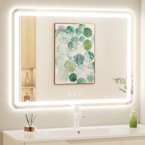 Lmsedf 24" x 32"Rectangle LED Bathroom Mirror with Lights, Backlit & Front Lighted, Wall-Mounted Vanity Mirror 3000K/4000K/6000K, Memory Functions, Anti-Fog, Dimmable Smart Mirror