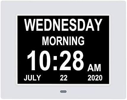 [2025 Newest] Digital Day Calendar Clocks 3 Medicine Reminders Extra Large 8 Inch Non-Abbreviated Day Date Month Dementia Senior Clock for Eldarly Memory Loss Vision Impaired Clock