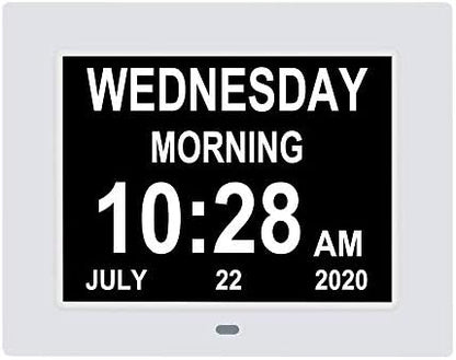 [2025 Newest] Digital Day Calendar Clocks 3 Medicine Reminders Extra Large 8 Inch Non-Abbreviated Day Date Month Dementia Senior Clock for Eldarly Memory Loss Vision Impaired Clock