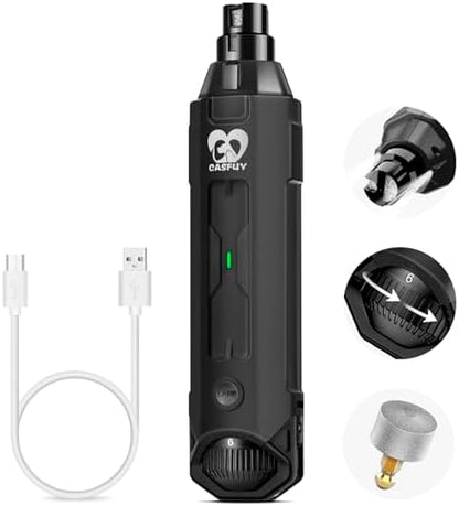 Casfuy 6-Speed Dog Nail Grinder - Newest Enhanced Pet Nail Grinder Super Quiet Rechargeable Electric Dog Nail Trimmer Painless Paws Grooming & Smoothing Tool for Large Medium Small Dogs (Army Green)
