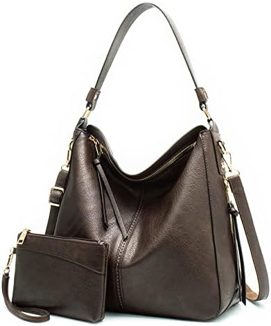 Hobo Bags for Women Handbags Purse Ladies Boho Shoulder Bag Crossbody Purses PU Leather Brown 2PCS