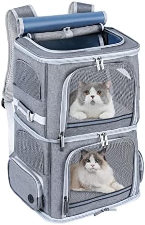 Double Cat Carrier for 2 Cats,Dog Backpack Carrier for Medium Dogs,Double Compartment Pet Carrier Backpack for Dual Pets,for Outdoor Traveling/Stroll and Picnic