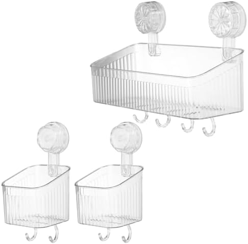 uxcell 1Set Suction Cup Shower Caddy with Hooks, 3Pcs Suction Cup Shower Organizer Shelf Wall Mount Dispenser Rack Storage Shelf for Bathroom Kitchen, Green