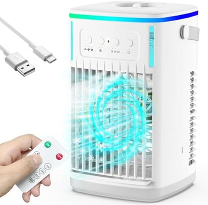 Portable Air Conditioners Fan with Remote, 4-in-1 Portable AC with 1500ml Water Tank, 3 Wind Speeds, 6H Timer, 2 Cool Mist, 7 Lights, Personal Mini Air Conditioner for Room Bedroom Office (Black)