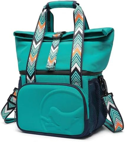 SUNNY BIRD Dual Compartment Lunch Bag Insulated Lunch Box for Women and Men (Green with Boho Strap)