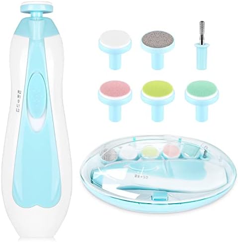 Qunlions life Electric Nail File Drill for Baby, No Sharp Claws Hurt, 6 in 1 Safety Cutter Trimmer Clipper for Toes and Fingers (Blue)
