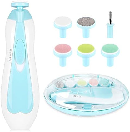 Qunlions life Electric Nail File Drill for Baby, No Sharp Claws Hurt, 6 in 1 Safety Cutter Trimmer Clipper for Toes and Fingers (Blue)