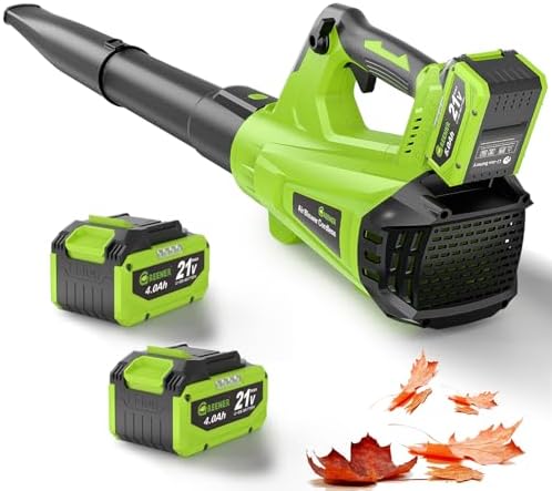 GREENER 21V Leaf Blower Cordless - 460CFM/145MPH Turbo Mode Electric Leaf Blower with 2 X 4.0Ah Battery and Fast Charger Included, Blowing Leaves and Dust, Patio Cleaning